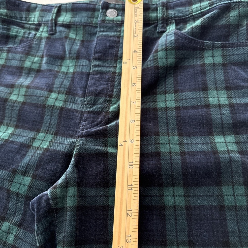 Talbots Sz 12 | Velveteen Straight Leg Tartan Plaid Ankle Pants Black Green - Picture 10 of 16